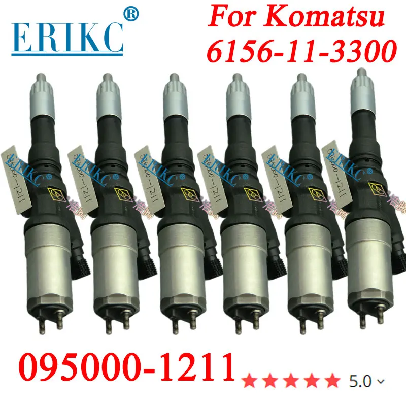 6PCS 095000-1211 Diesel CR Fuel Injector 6156-11-3300 6156-11-3301 For Komatsu PC-7 Excavator S6D125