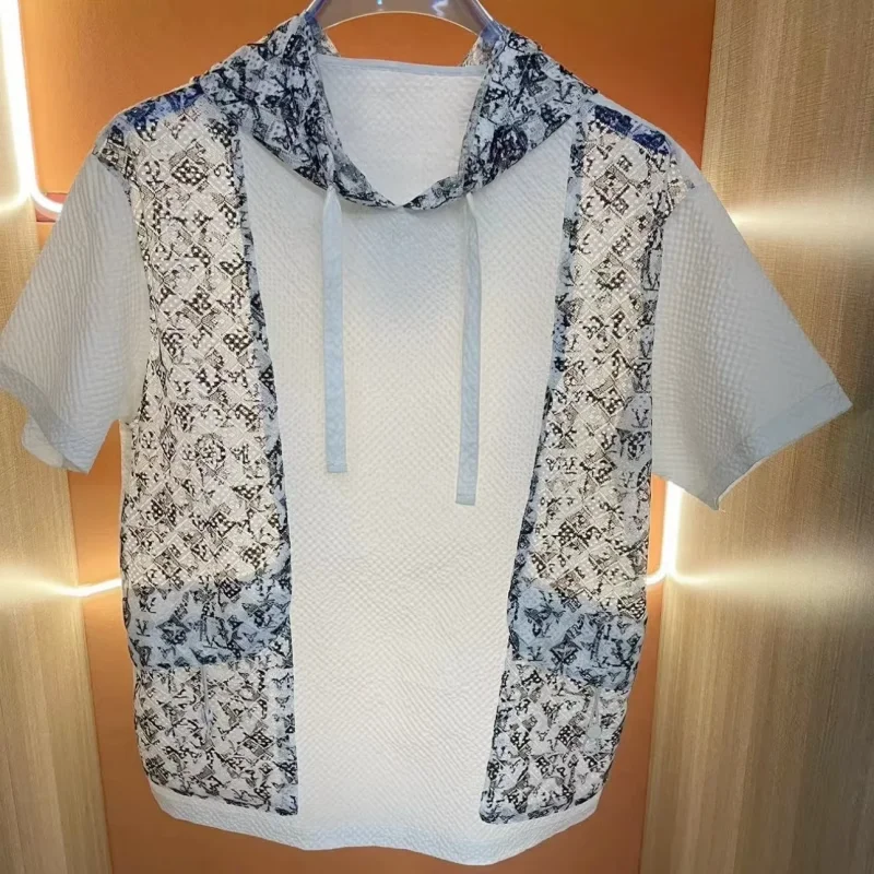

Trendy brand summer new simple splicing cashew flower design short-sleeved men's light luxury fashion casual top
