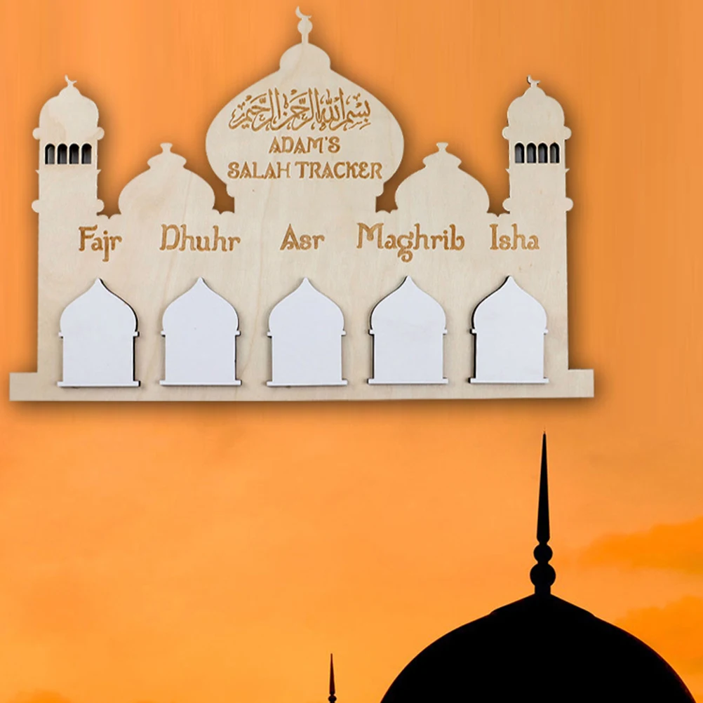 

Decorations Wooden Castle Calendar Decorative Wall Eid for Home Mubarak Islamic Countdown Office