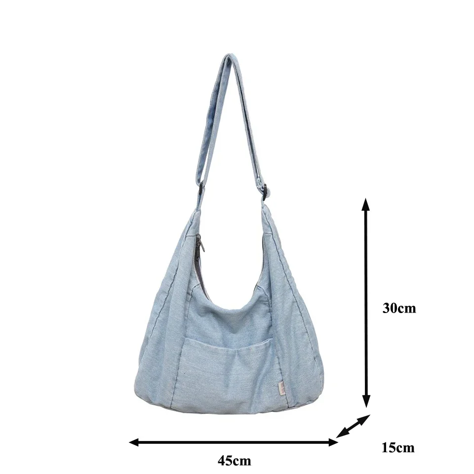 Large Denim Women's Bag New Jeans Shoulder Bag Student Messenger Bag Y2K Eco Bag Korean Shopper Satchels Designer Handbag Solid