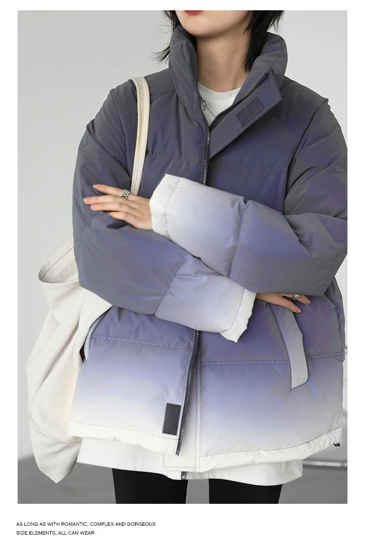 CHIC VEN Women's Down Coat Reflective Gradient Thickened Women Bread Coats 90 White Duck Down Jacket Warm Overcoat Winter 2024