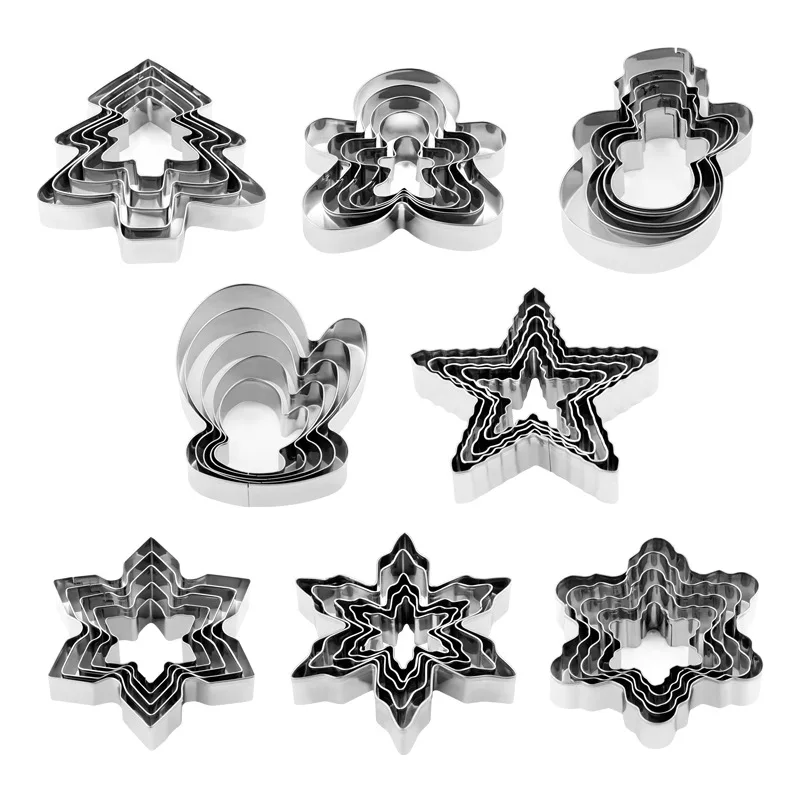 5Pc/set Christmas Cookie Mould Gingerbread Man/Tree/Snowflake Stainless steel Biscuit Cutters for Xmas DIY Baking Embossing Mold