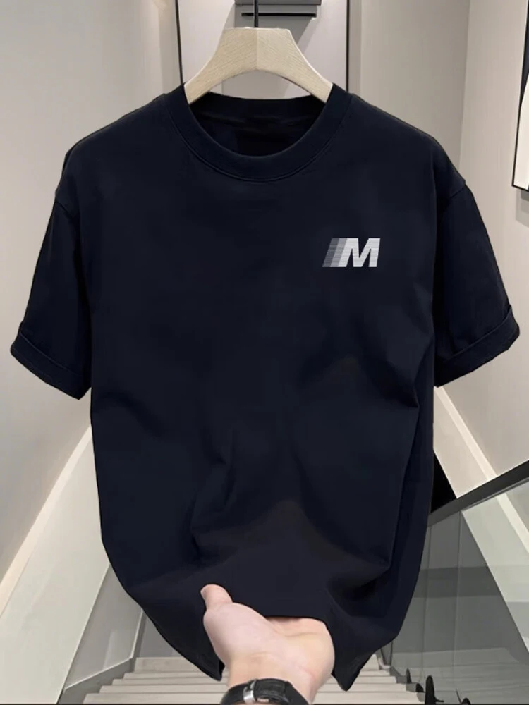 

New cotton short-sleeved t-shirt mens versatile summer half-sleeve loose round neck fashion trend loose top