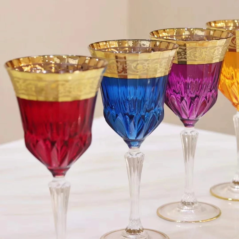 

24K Gold Crystal Whiskey Glass, Red Wine Glass, Champagne Glass, Colorful Vodka Cups, Luxury Home Bar Party Drinking Glass, CZ