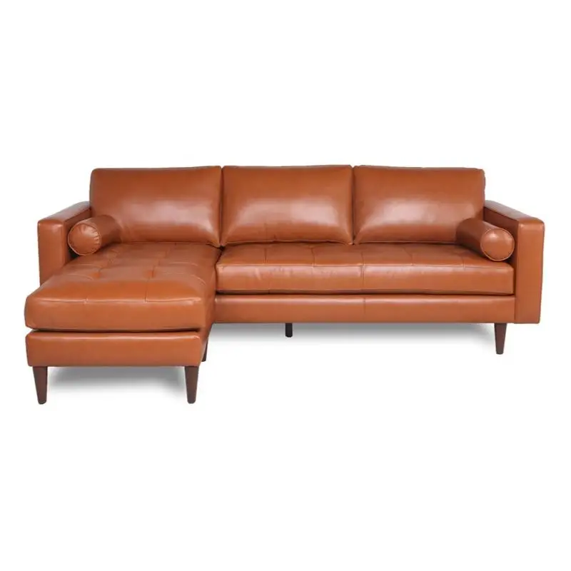 أريكة مقطعية من الجلد معنقدة في منتصف القرن مع صالة تشيس قابلة للعكس #1