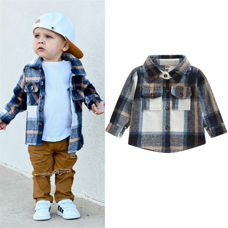 Kid Girls Boys Shirts Jacket Baby Pocket Coat Fashion Girls Cardigan Plaid Child Jacket Boys Coat Autumn Clothes