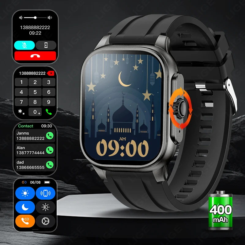 

LIGE 4GB Memory Men Smartwatch Quran audio Hadith Hadith audio Prayer beads Prayer alarm Worship direction Calendar Recording