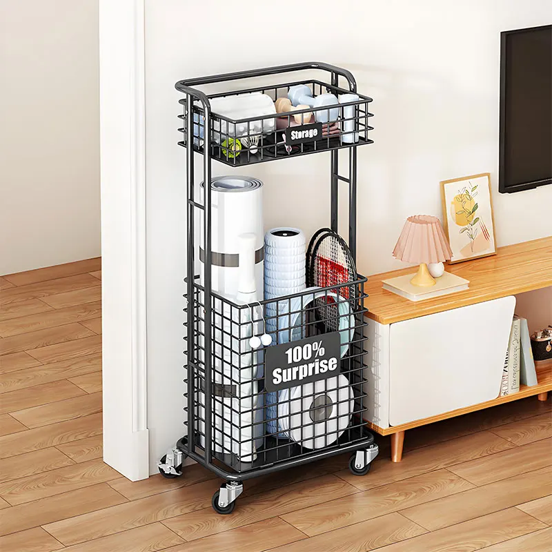 المنزل مع عجلات اليوغا حصيرة تخزين حامل المعدات الرياضية تخزين الرف مضرب بدمنتون تنظيم سلة حامل عربة كرة السلة