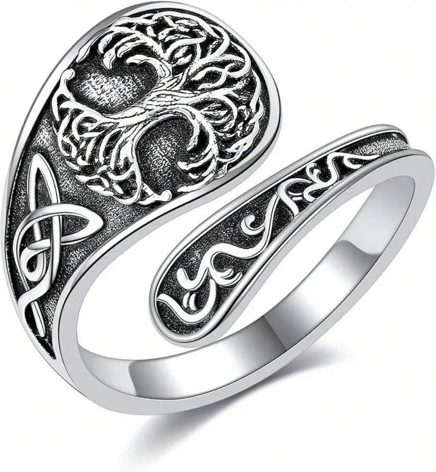 Adjustable Tree Of Life Spoon Ring With Celtic Knot Design Fashion Jewelry Gift For Women