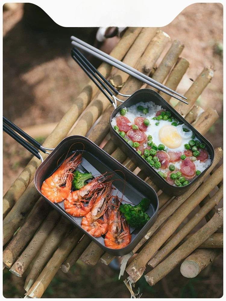 Square titanium lunch box outdoor camping lightweight portable picnic barbecue tableware picnic cookware