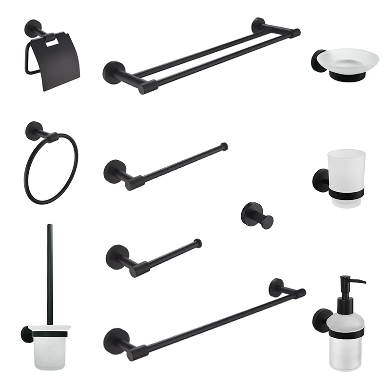 

Matte Black 304 Stainless Steel Bathroom Hardware Set Accessories Shelf Robe Hook Hanger Towel Rail Bar Rack Tissue Paper Holder