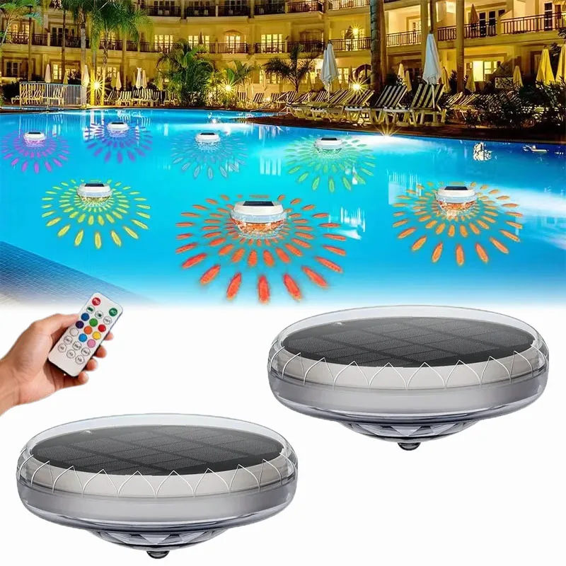 

Solar Powered Floating Pool Lights 3 Color Changing Modes Dynamic Shadow Reflection Remote Waterproof for Fountain Atmosphere