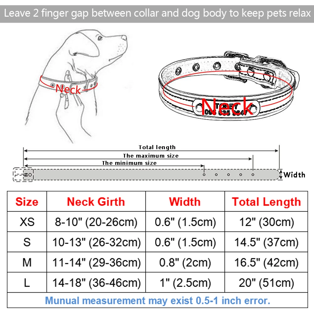 Reflective Leather Engraved Dog Collar Tag Girl Boy Cat Kitten Puppy Small Medium Adjustable Free Customization Personalized