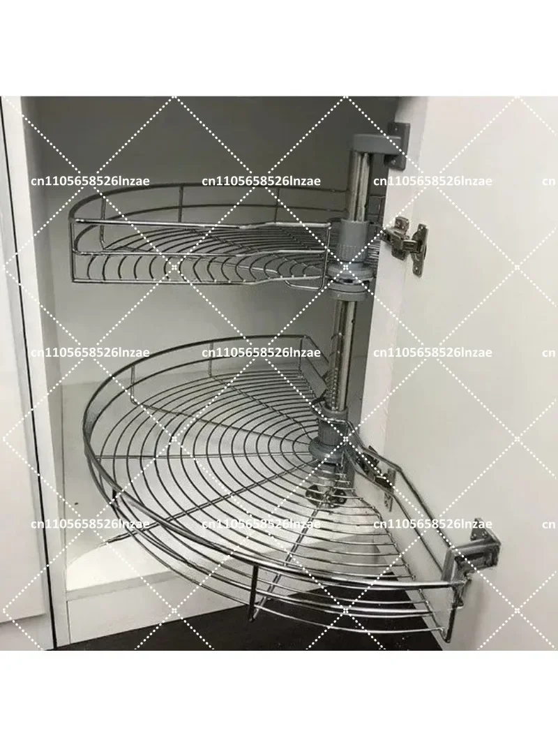 

Double-Layer 180° Rotatable Arc-Shaped Pull-Out Cabinet Corner Storage Basket Organizer for Kitchen Bathroom