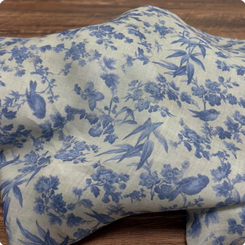 

Blue handmade DIY Ramie Fabric For Breathable Shirt Dress Clothing Cloth Fabric