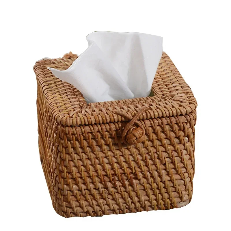 

Vietnam Rattan Tissue Box Hand-Woven Tissue Box Desktop Tissue Storage Box Autumn Rattan Plaited Paper Tube Handicrafts