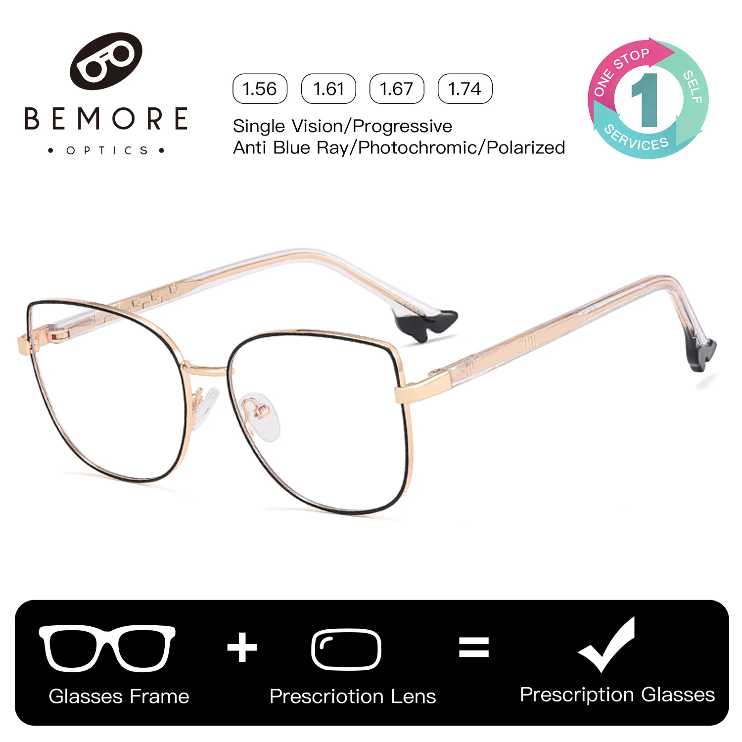 

BEMORE Trendy Anti-Blue Ray Photochromic Optical Lenses Glasses Woman Square Butterfly Progressive Prescription Eyewear