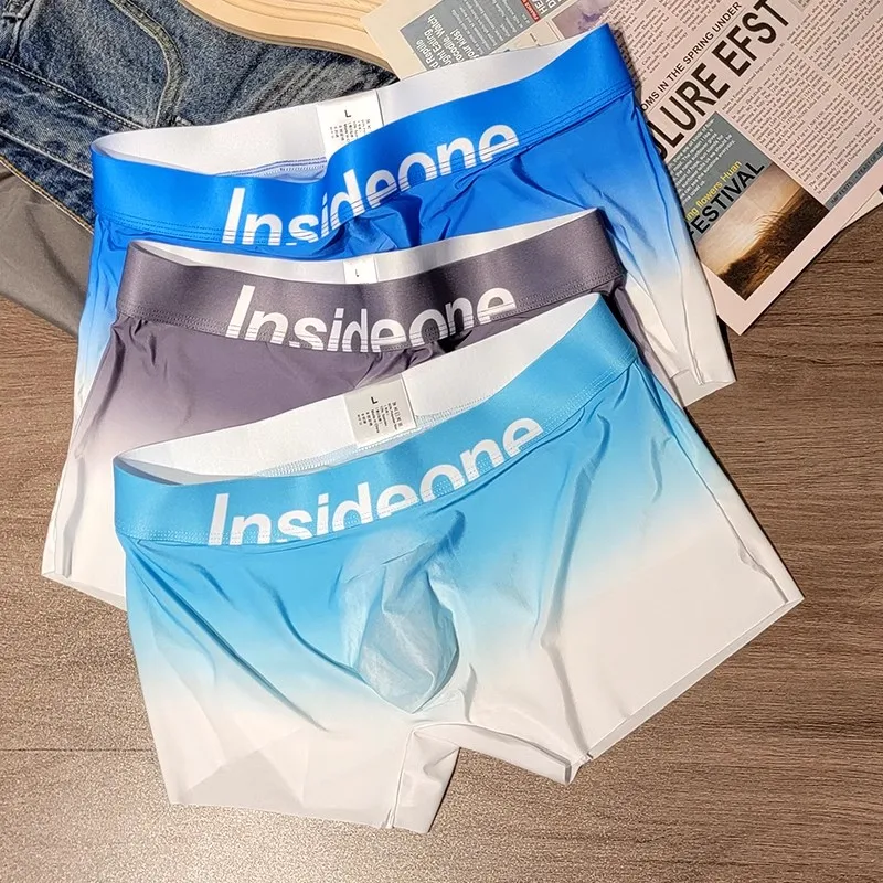 1 Stuk Heren Boxers Shorts Ijs Zijde Mannen Slipje Naadloze Sexy Ondergoed Man Onderbroek Slipje Mannelijke Antibacteriële Ademende Slip