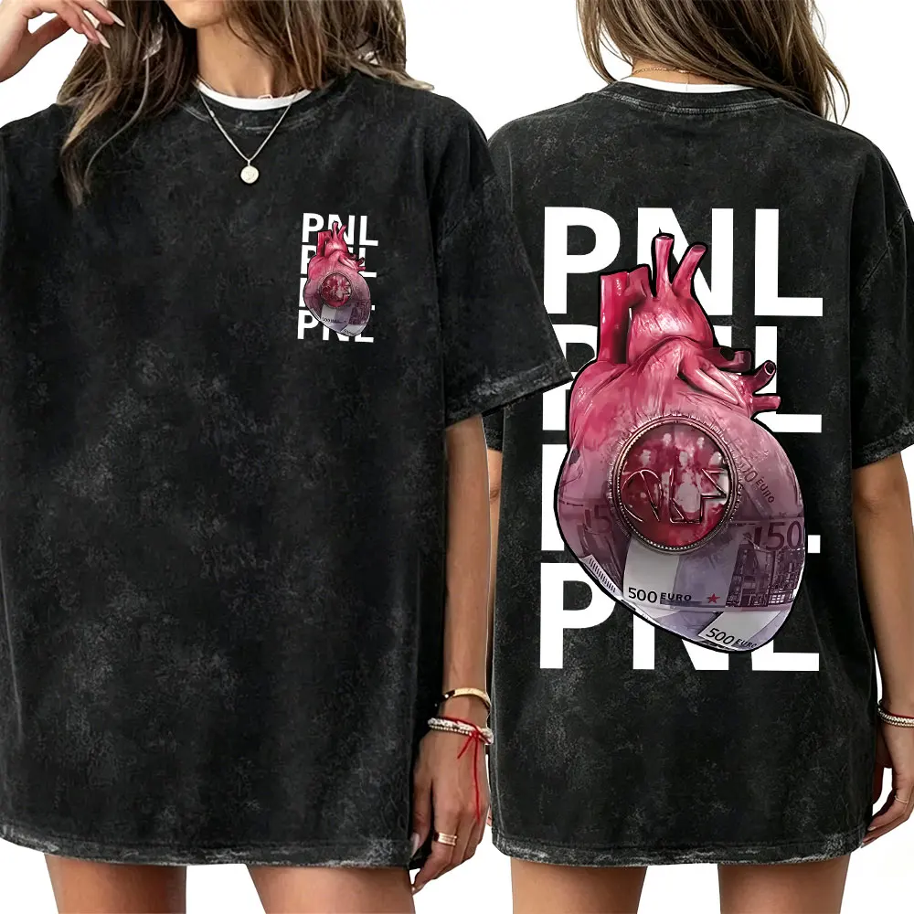 French Rapper PNL Que La Famille Le Monde Chico Vintage Washed T-shirt Men Women Hip Hop Fashion Cotton T-shirts Tops Streetwear