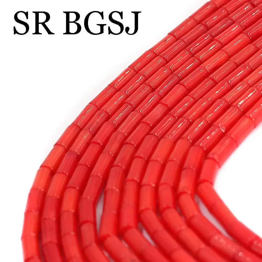 4x6mm Wholesale Column Tube Red Natural Sea Bamboo Coral Loose DIY Beads Strand 15