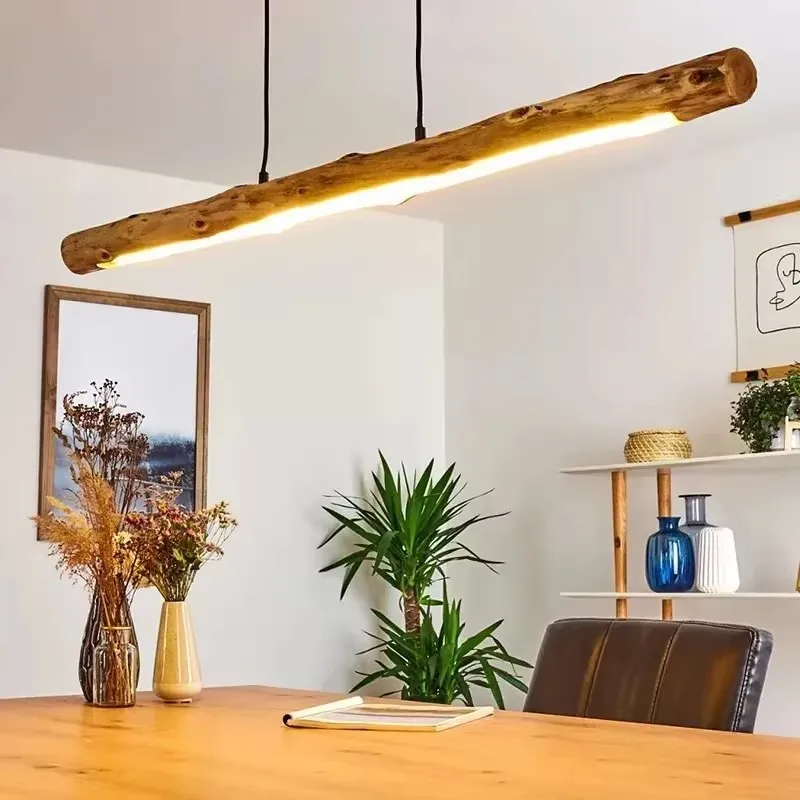 

Japanese Style Natural Wooden Minimalist Ceiling Chandelier LED Personality Dining Room Bedroom Home Decoration Pendant Lights