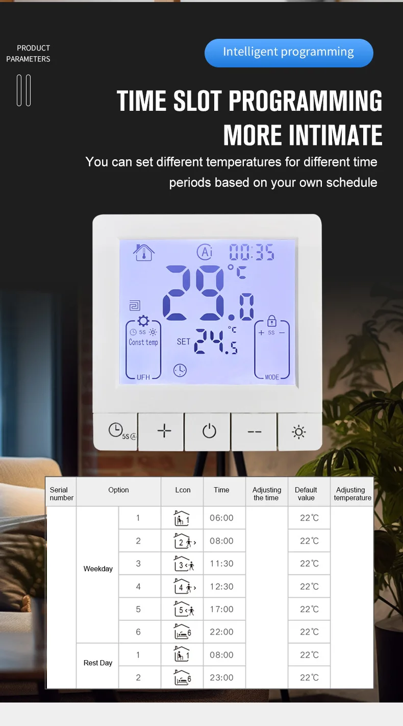 AC95 ~ 240V Smart Tuya WiFi Elektrischer 30A Fußbodenheizungsthermostat Temperaturregler mit externer Sensorsonde – Detail 5