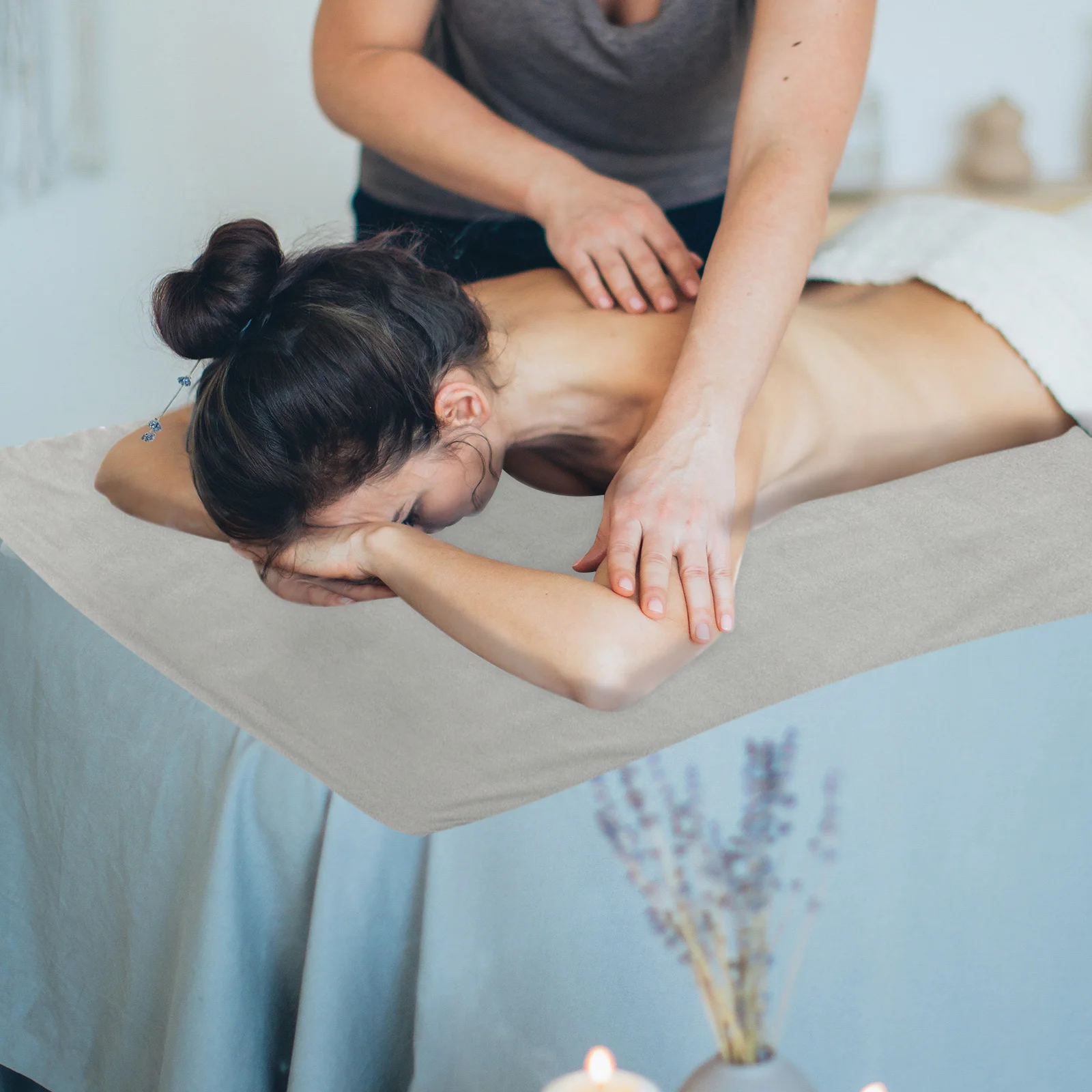 

Grey Waterproof Massage Bed Cover Elastic Stretch Fitted Sheet with Face Hole Spa Beauty Salon Table Linen Bed Cover with Hole