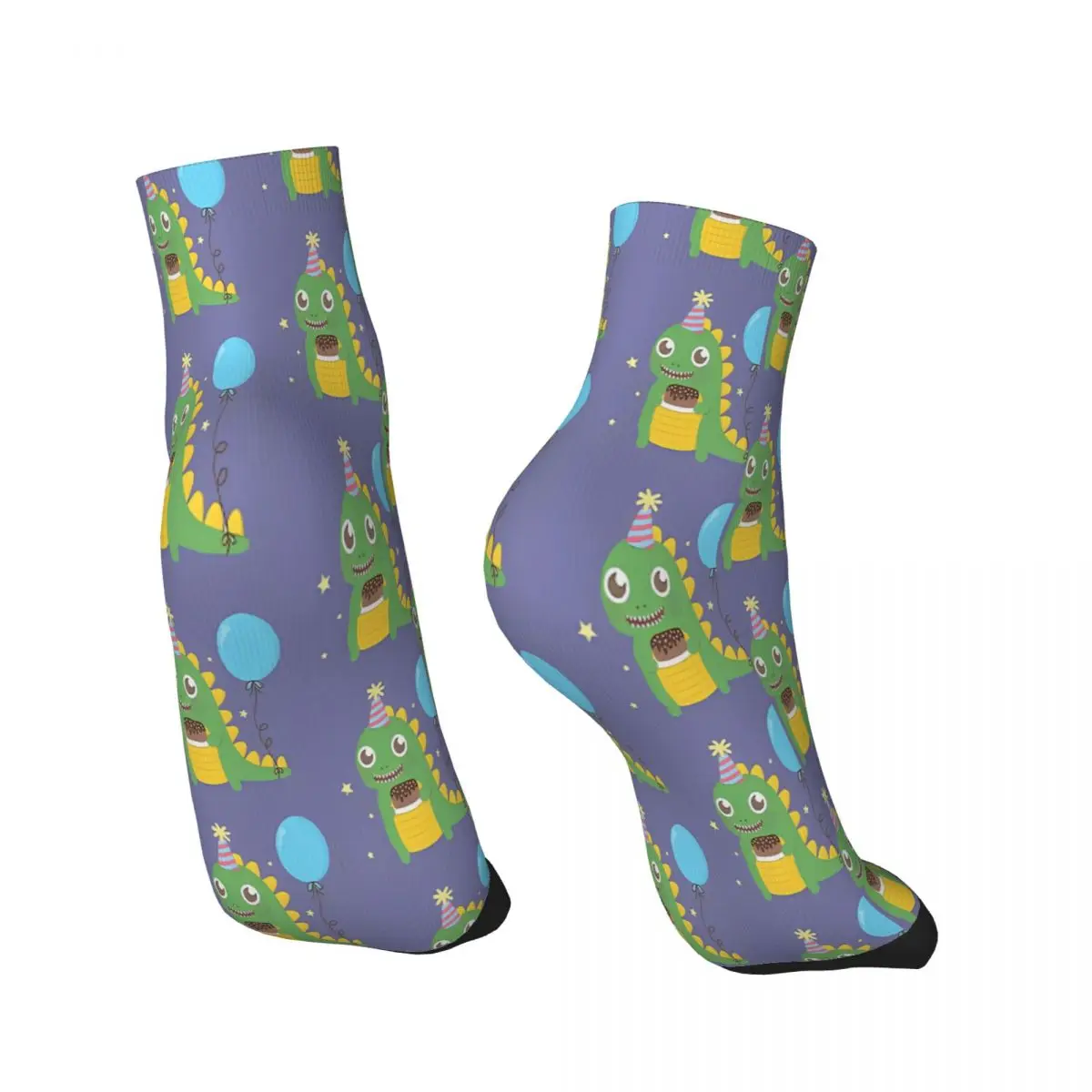 Cute Party Dinosaur With Cake And Balloon Ankle Socks Male Mens Women Winter Stockings Harajuku