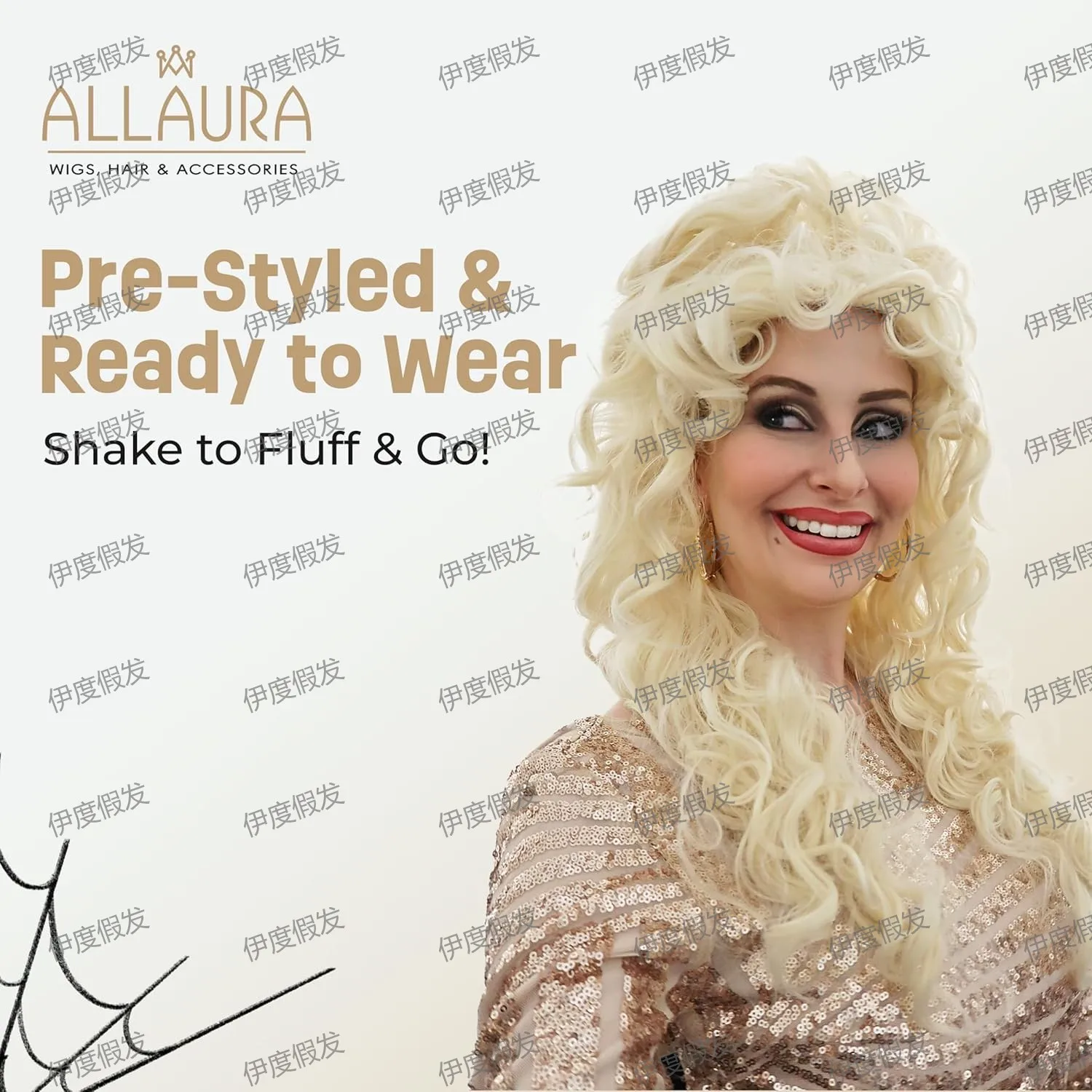 

Synthetic Long Wavy Wig Golden Blonde Big Waves Cosplay Party Singer Inspired Full Head Costume Daily Wear