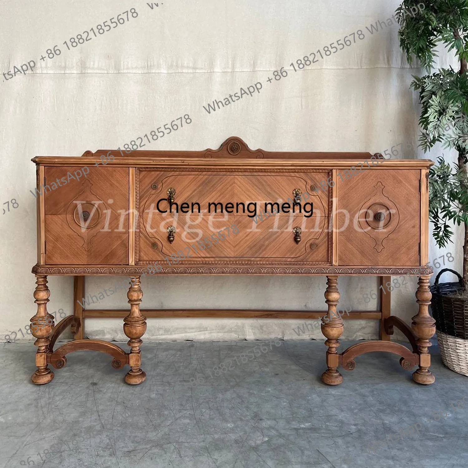 

French medieval solid wood porch cabinet, cabinet facing the door, living room retro storage cabinet