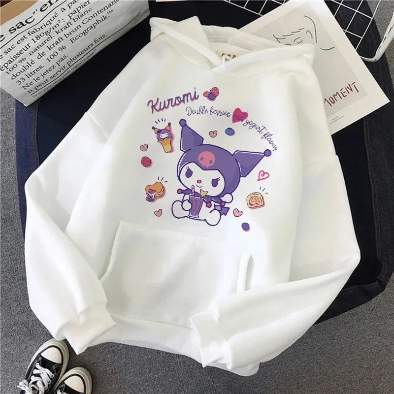 2024 Winter New Women\'s Pullover Korea Fashion Cute Sanrio Kuromi Y2K Women\'s Cotton Hoodie Round Neck Sweatshirt