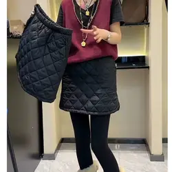 2024 Winter New Cotton Half Length Skirt Women's Grid A-line Slim and Versatile Outer Short Skirt Elegant Skirt for Children