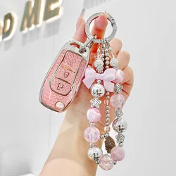 Pink TPU for Ford Figo Mondeo 5 Ecosport Puma Fiesta Mk8 Everest Ranger Flip Fold Remote Car Key Case Cover Keychain Accessories