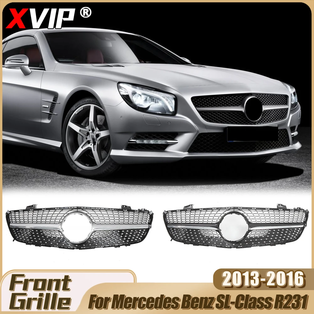 

XVIP Chrome Black Diamonds Style Racing Grille For Mercedes Benz SL-Class R231 SL500 SL550 13-16 Front Bumper Grilles Grill Mesh