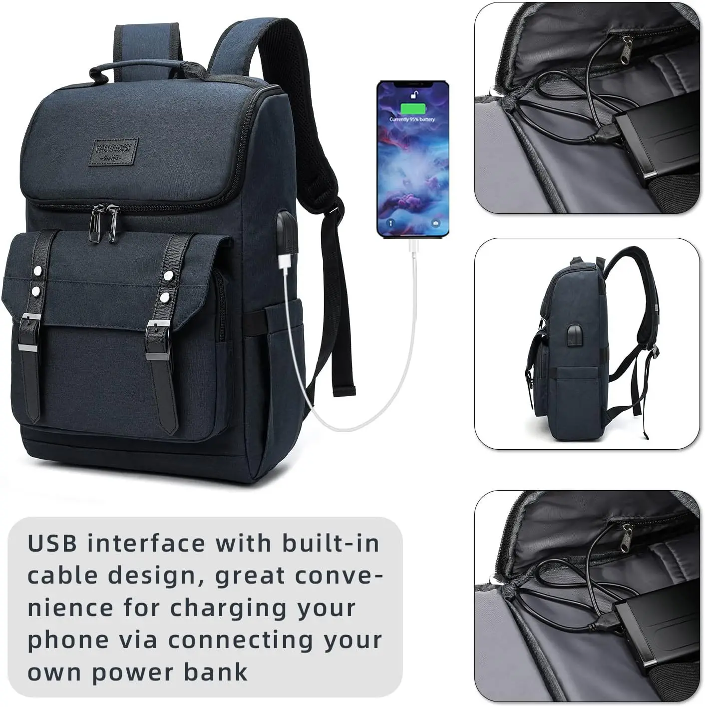 Retro Oxford cloth backpack, computer bag, travel USB backpack