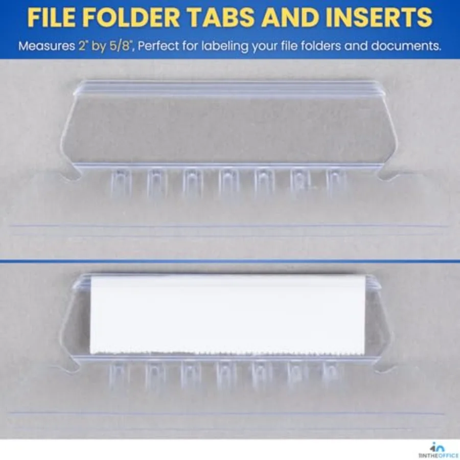 Clear Plastic File Folder Tabs and Inserts for Office Organization 2 x 5/8 Durable Hanging File Tabs with Easy-to-Read Labels 5