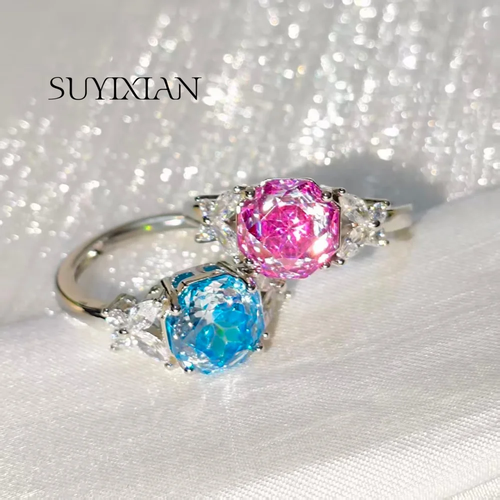 925 Sterling Silber Achteckiger Millennium Rose Cut Paraiba Zirkon Schmetterlingsring Geburtstagsfeier Jubiläumsgeschenk Damenschmuck – Detail 2