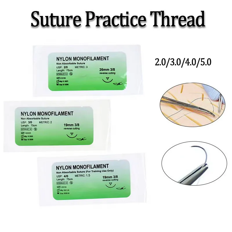 

10 шт. нейлоновых моноволоконных игл для наложения швов 2/0, 3/0, 4/0, не повреждающих ткань, для обучения и практики наложения швов