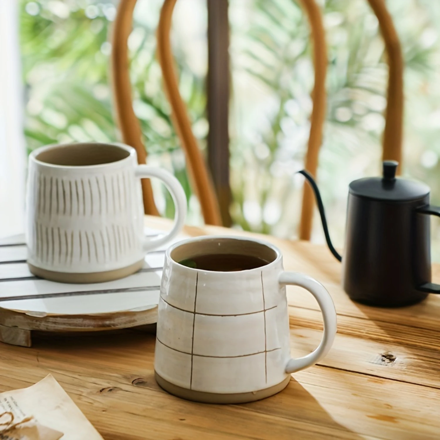 1pc Vintage Striped Ceramic Mug - Perfect for Coffee, Water, and Summer/Winter Drinks - Ideal Birthday, Teacher, and Party Favor