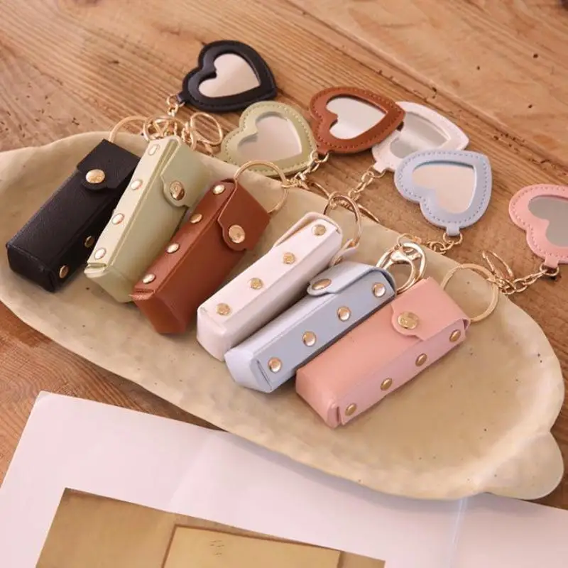 Fashion PU Leather Lipstick Bag Outdoor Portable Mini Lip Gloss Bag Multifunctional With Mirror Makeup Lipstick Holder Women