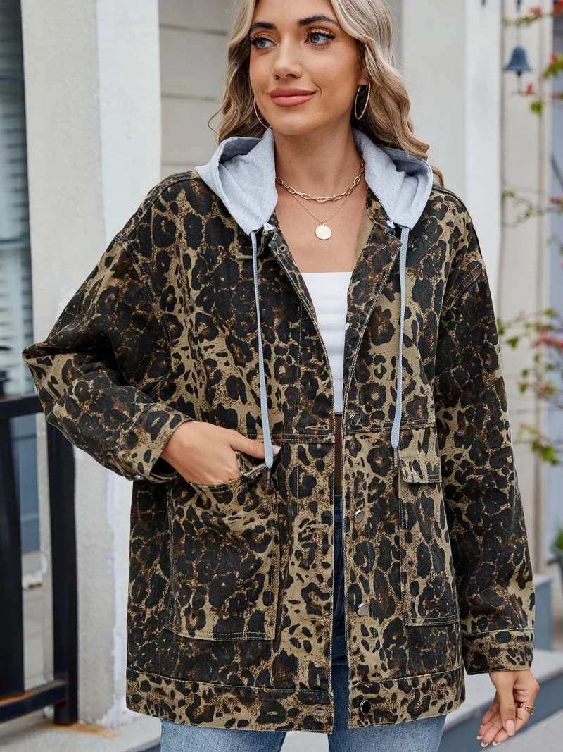 

Streetwear Denim Jacket With Detachable Hood Autumn Clothing Women Long Sleeve Big Pockets Jean Jacket Basic Denim Coat Cardigan