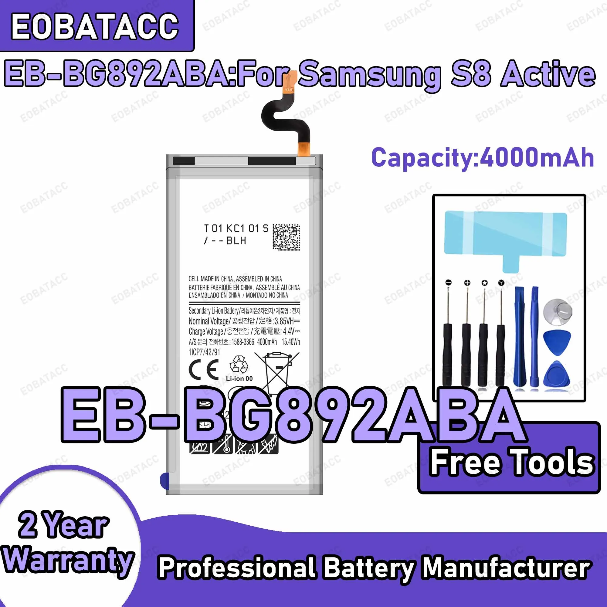 4000mAh EB-BG892ABA Replacement Battery for Samsung Galaxy S8 Active Repair Tools Kit