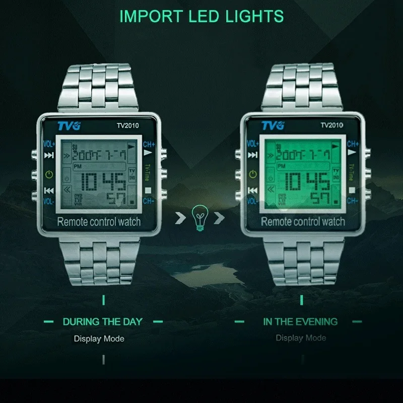 Orologio TVG per uomo telecomando multifunzionale per TV a infrarossi Led retroilluminato quadrato orologi elettronici cronometro in acciaio