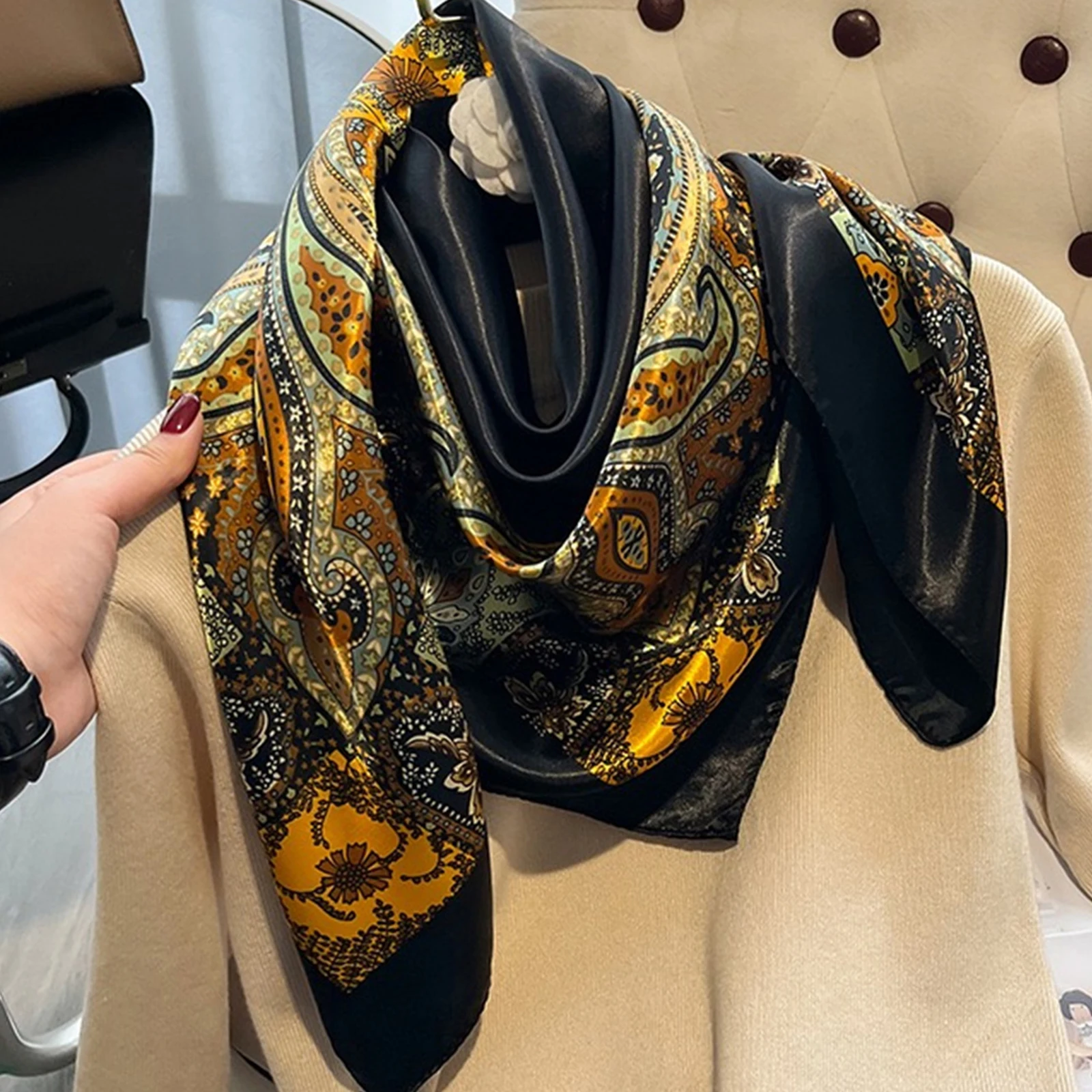 Luxury Brand Silk Scarf Fashion Foulard Satin Shawl Leopard 90*90cm Square Head Scarves Women Bandanna Pareo Headscarf