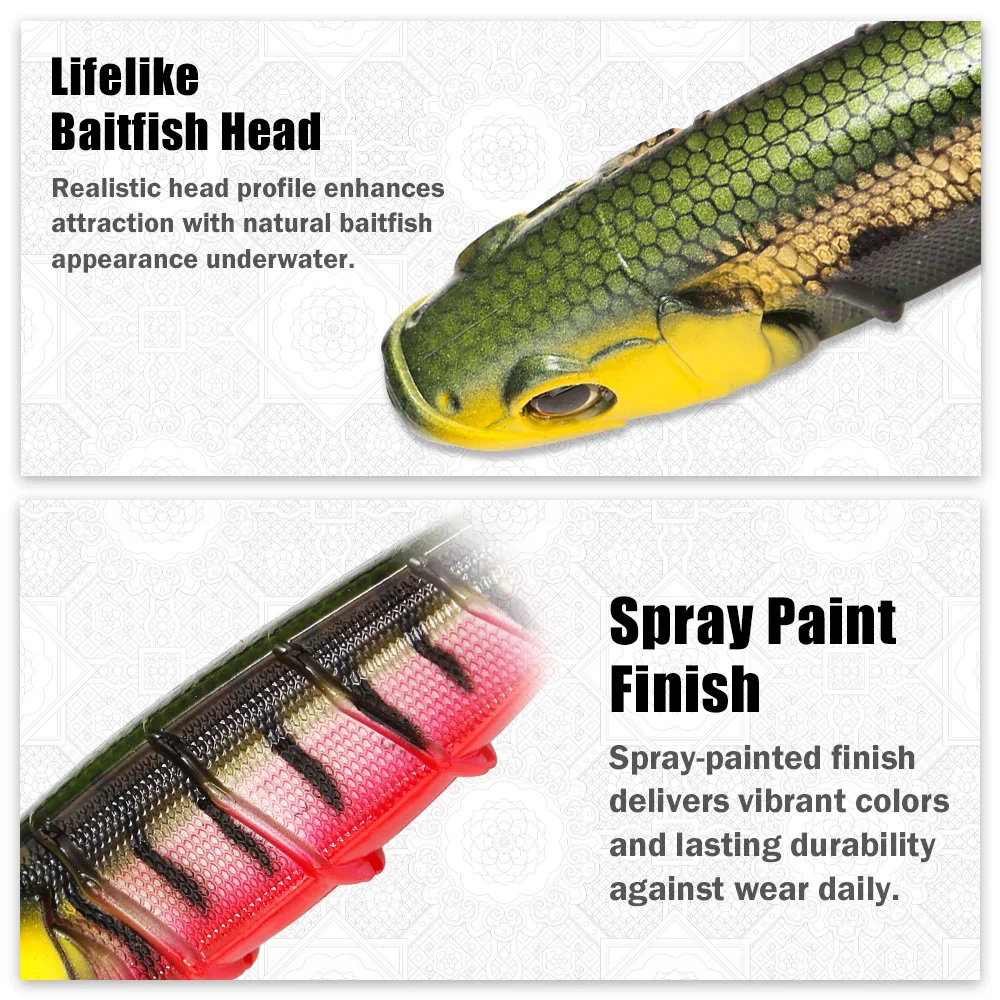 B&U Pike Curly Tail 3D Airbrush-Beschichtung Segmentierter Körper Weitwurf-Angelköder Rostfreie BKK-Haken Raubfisch-Angeln – Detail 5