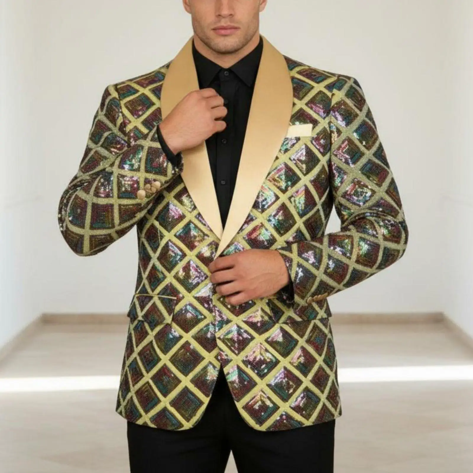 Men's Sequin Jacket Eye-Catching Design Sequin Jacket Focal Point Glittering Tuxedo Jacket for Entertainers, Dancers, Stage