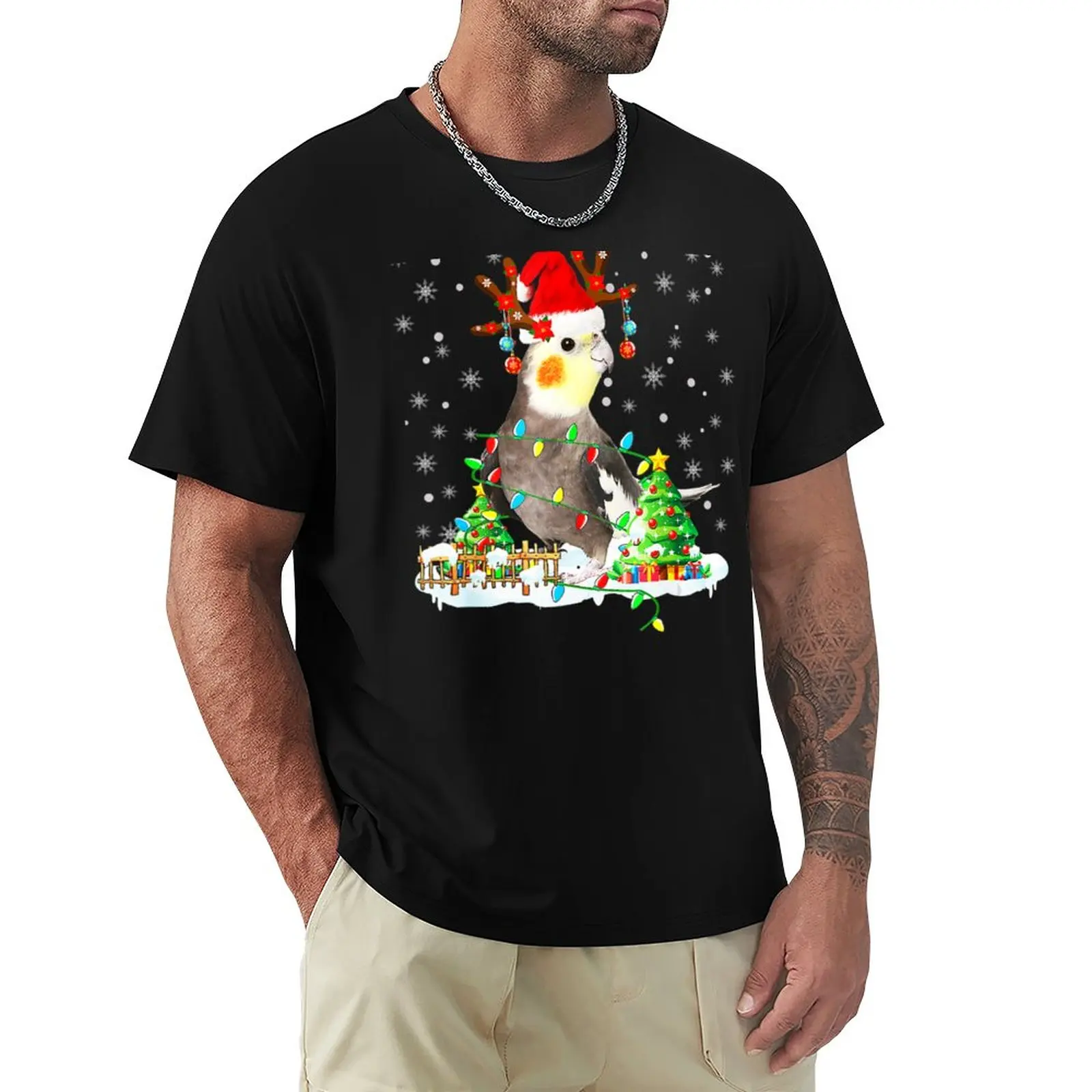 Christmas Cockatiel Lover Santa Cockatiel Christmas Lights T-Shirt oversized t shirts t shirt man funny t shirts for men