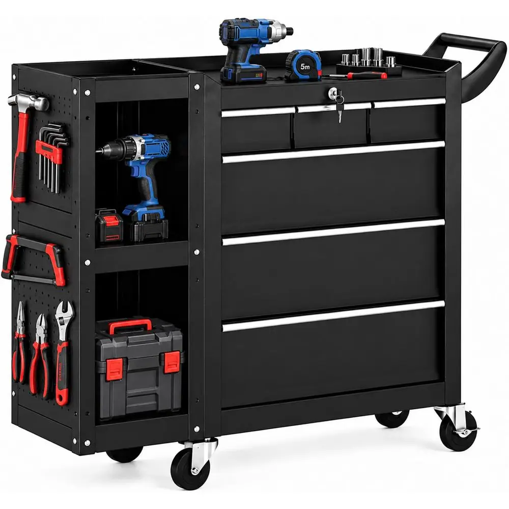 Chest 6Drawer, Heavy Duty Rolling Tool Chest with Stainless Steel Countertop Side Drawer, Tool Cabinet with Lockable Drawers am