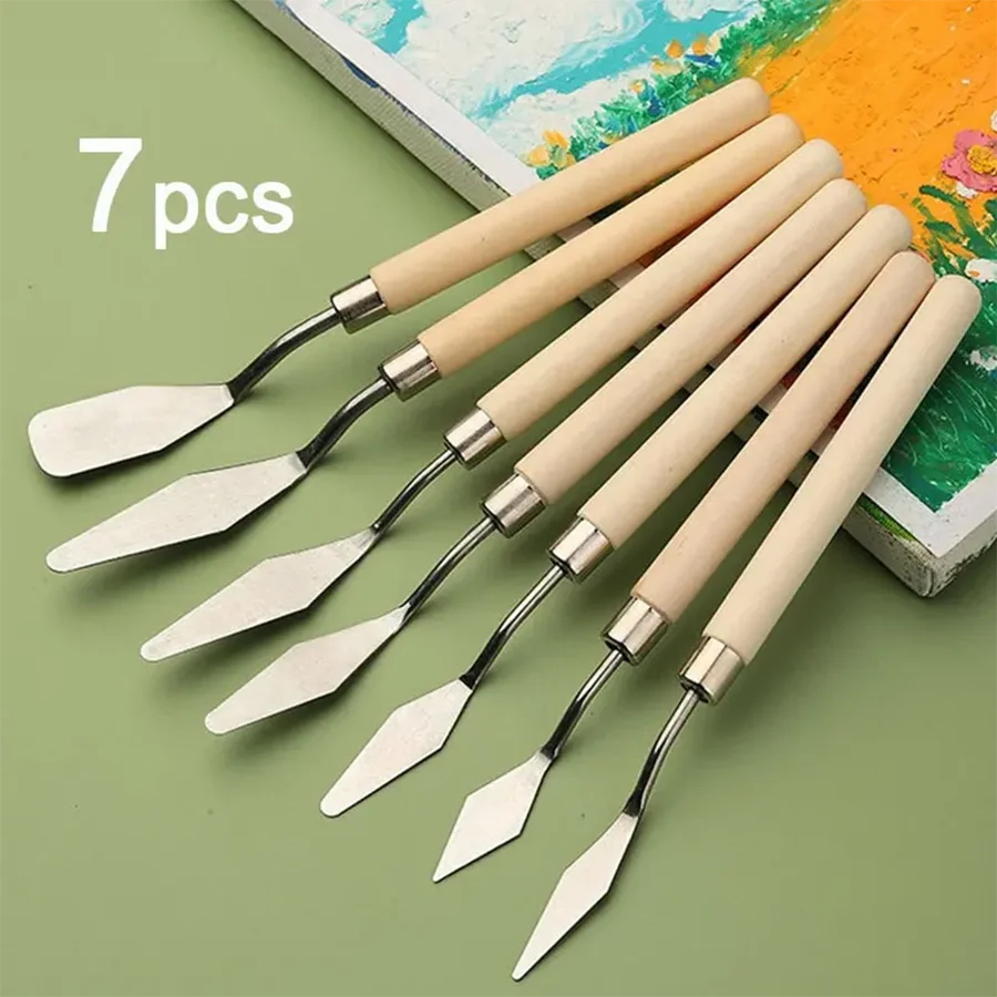 7Pcs Stainless Steel Oil Painting Knives Set Artist Crafts Spatula Palette Knife Mixing Knife Scraper Art Tools