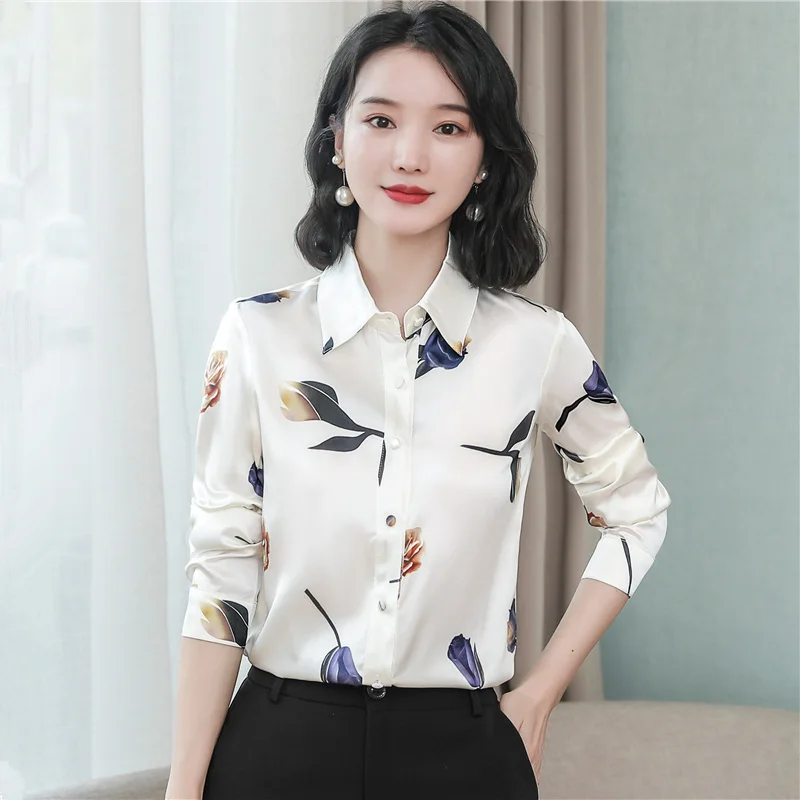

UniqueClothing High-End Shirt WomenSpring New Fashion Stylish Middle-Aged Mom Printed Mulberry Silk Top